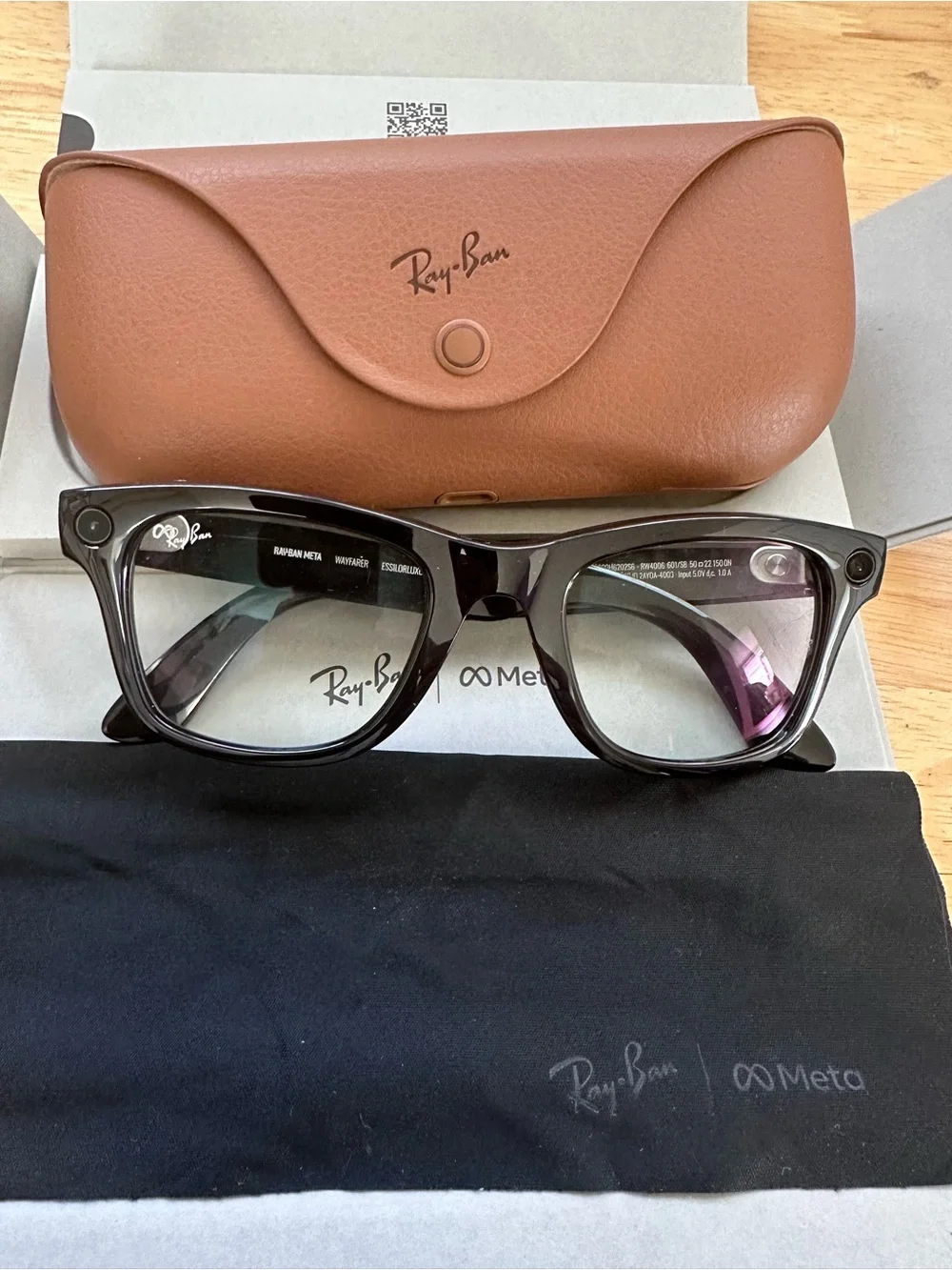 Ray-Ban Brown Leather Sunglasses Case with Ray-Ban x Meta Branding